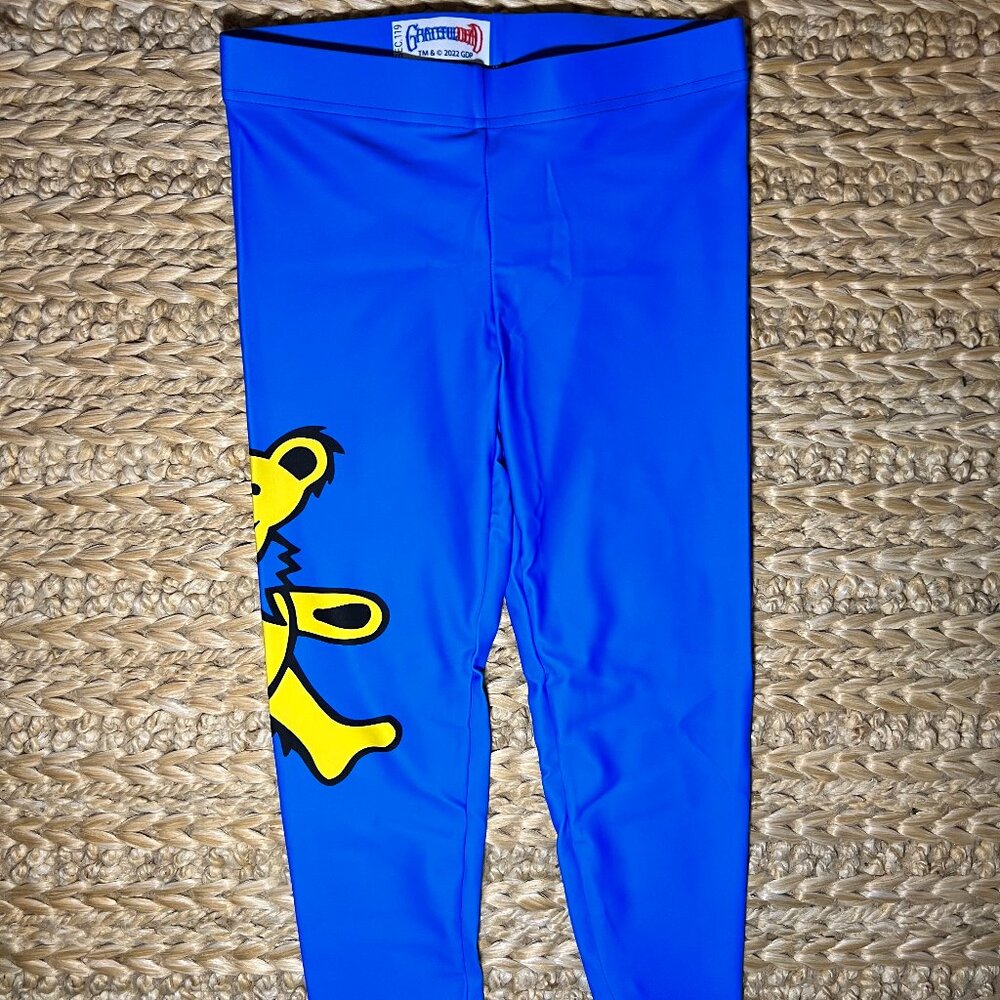 Grateful Dead Blue Leggings with Yellow Bear Graphic